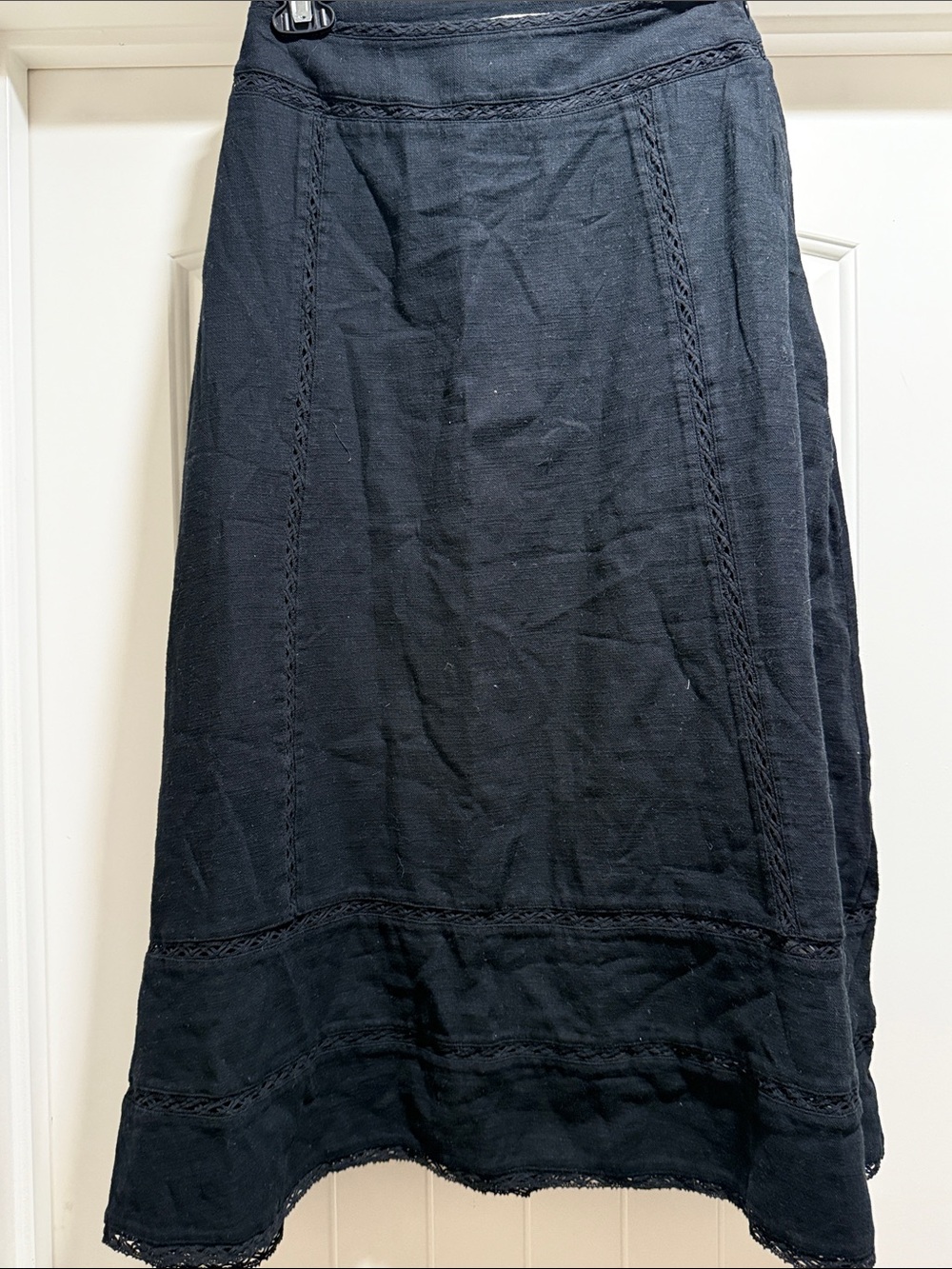 Universal Thread Black A-Line Midi Skirt with Lace Trim